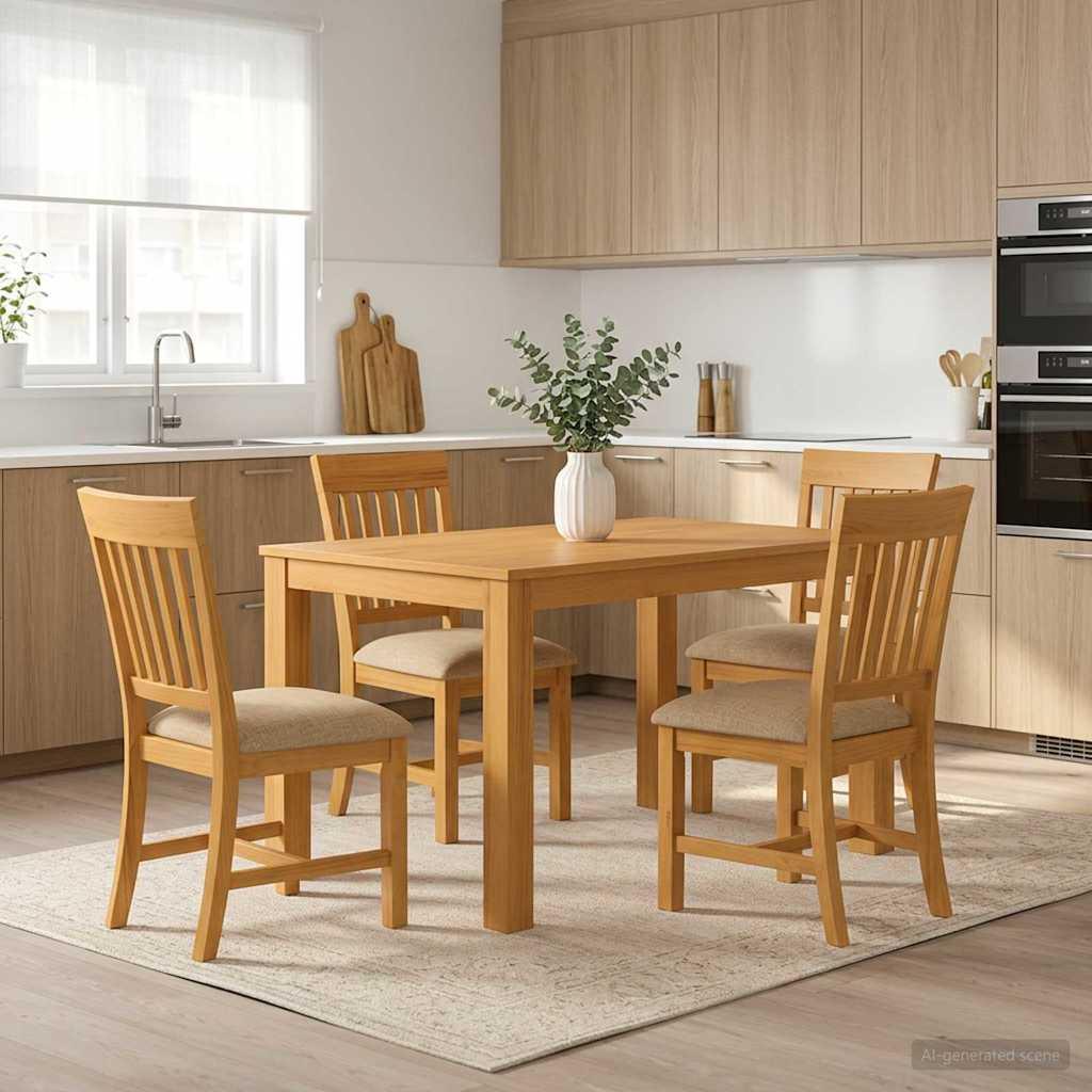 Spisestuesæt 5 dele i massivt egetræ med 4 stole - beige