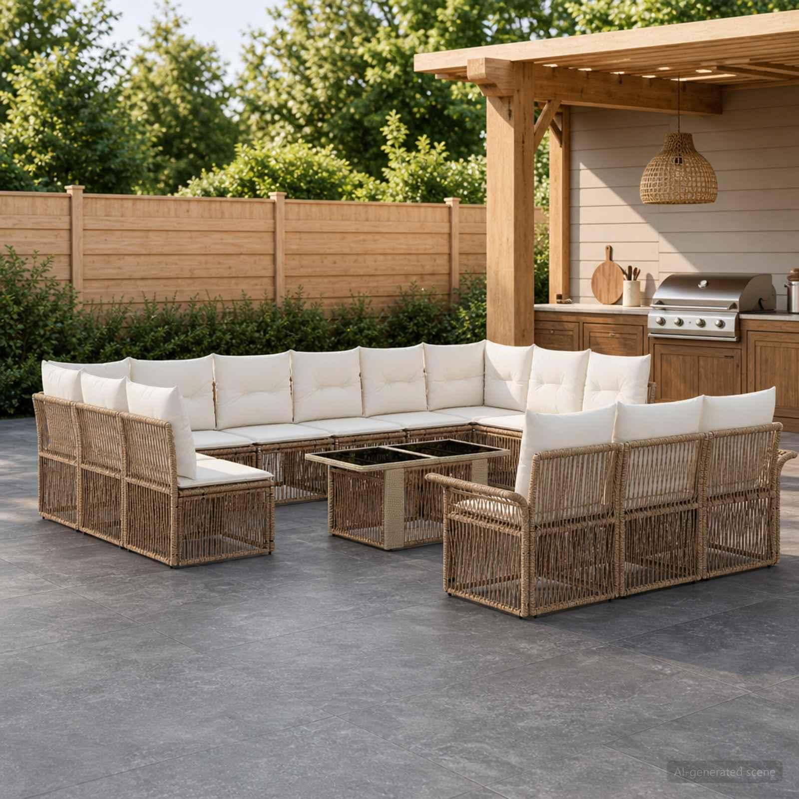 Havesofa sæt 14 stk. i beige og cremehvid polyrattan