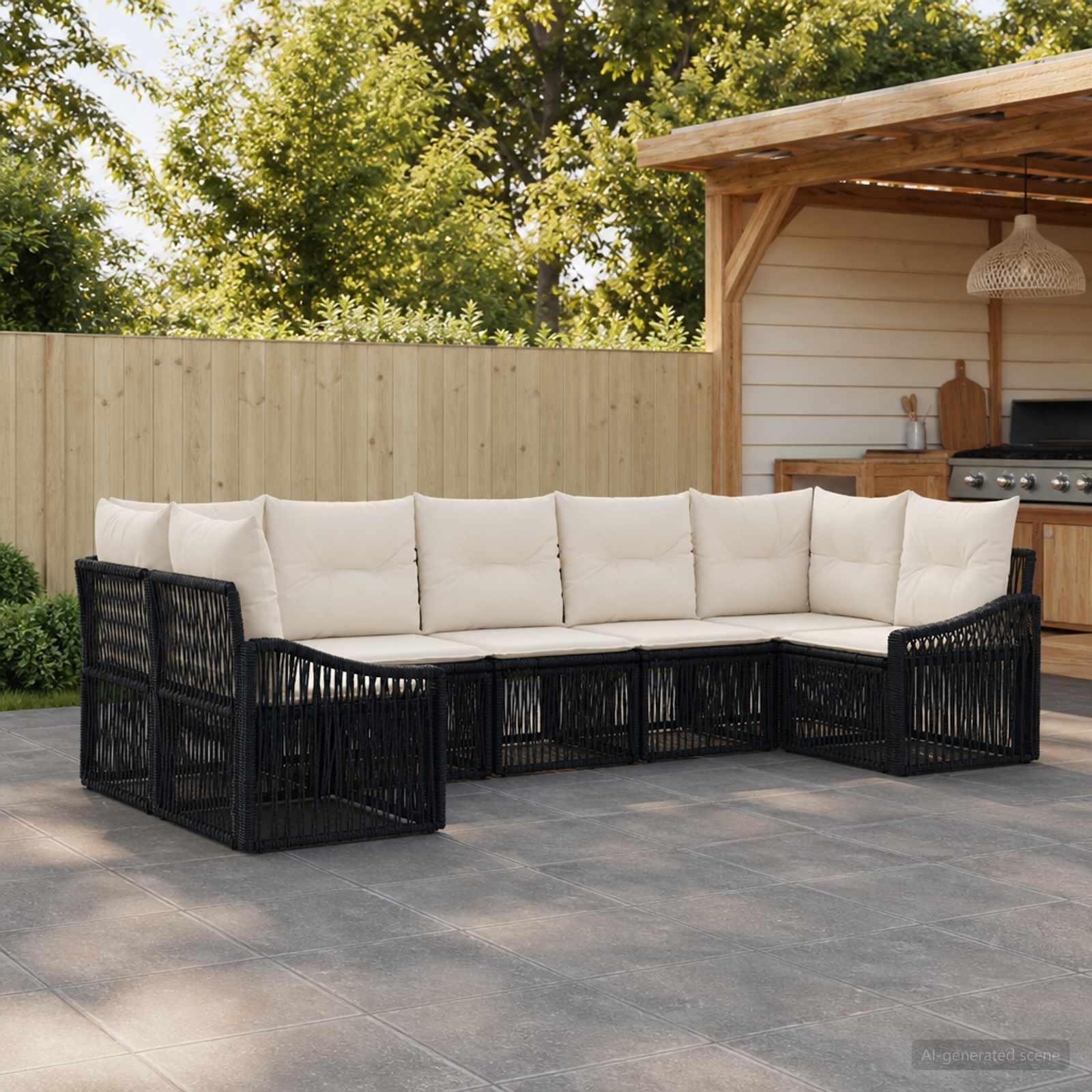 Havesofa sæt 7 stk. med 7 siddepladser - sort polyrattan