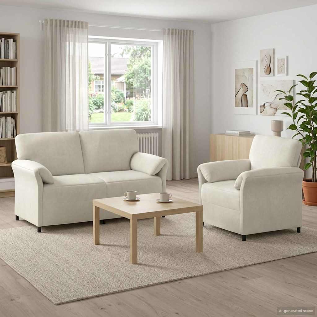 Sofasæt 2 stk. i cremefarvet fløjl med 2- og 1-personers sofa
