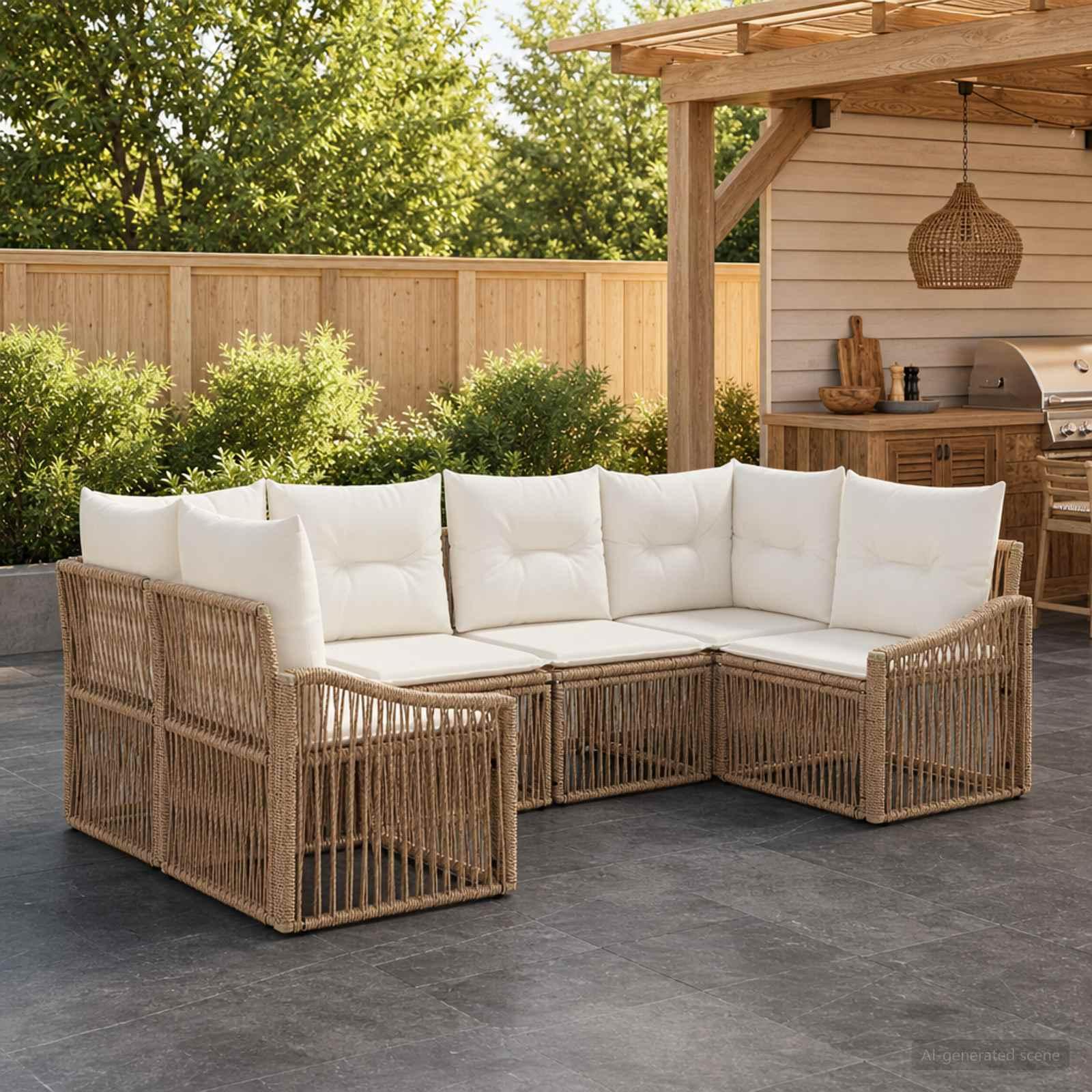 Havesofa sæt i beige polyrattan til 6 personer - modulsofa