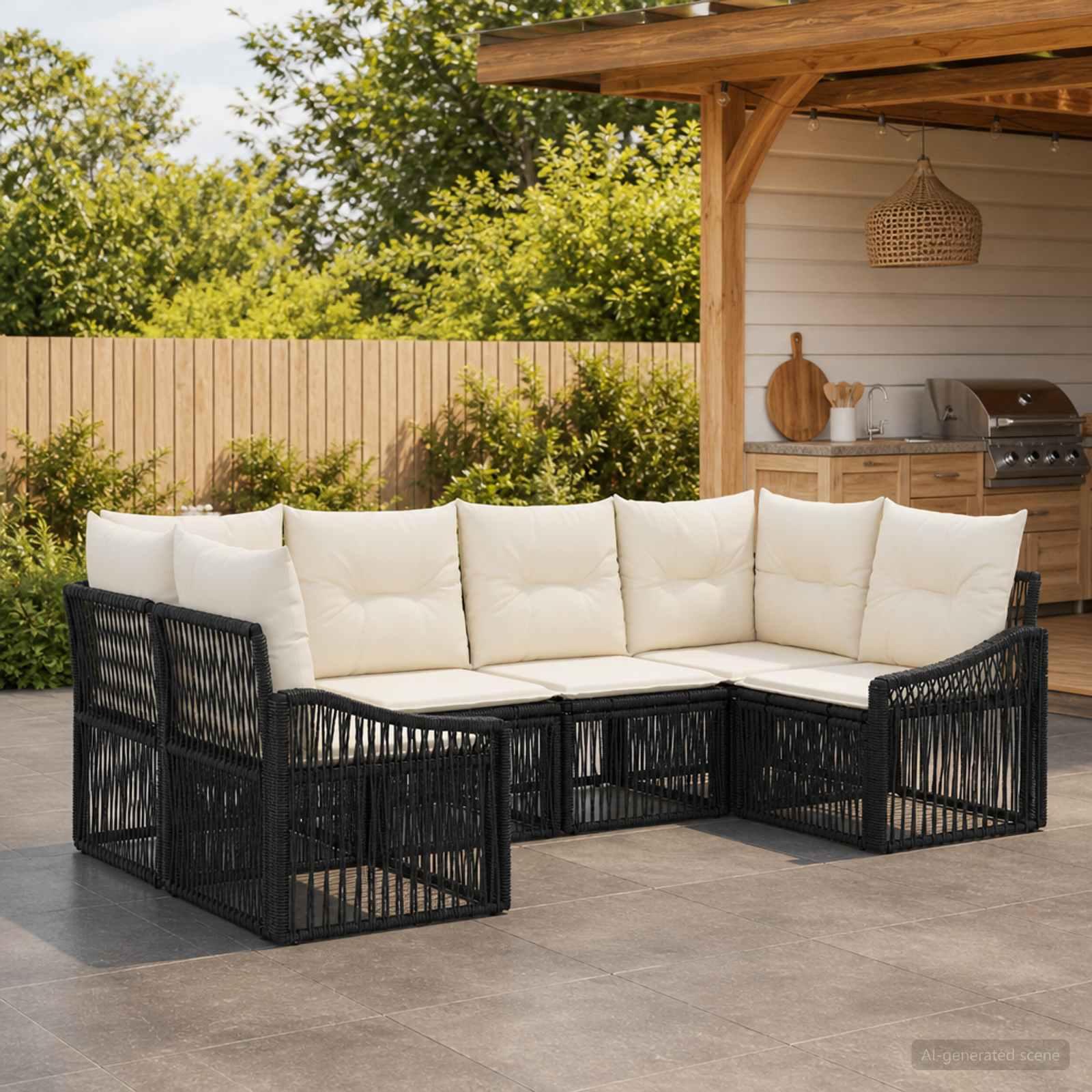 Havesofa sæt i sort polyrattan til 6 personer