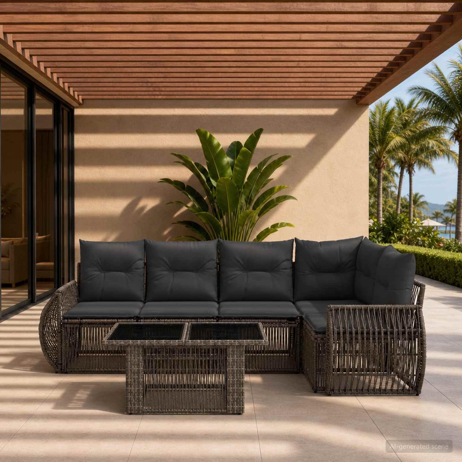vidaXL Havesofa Sæt 6 stk. Grå og Mørkegrå polyrattan