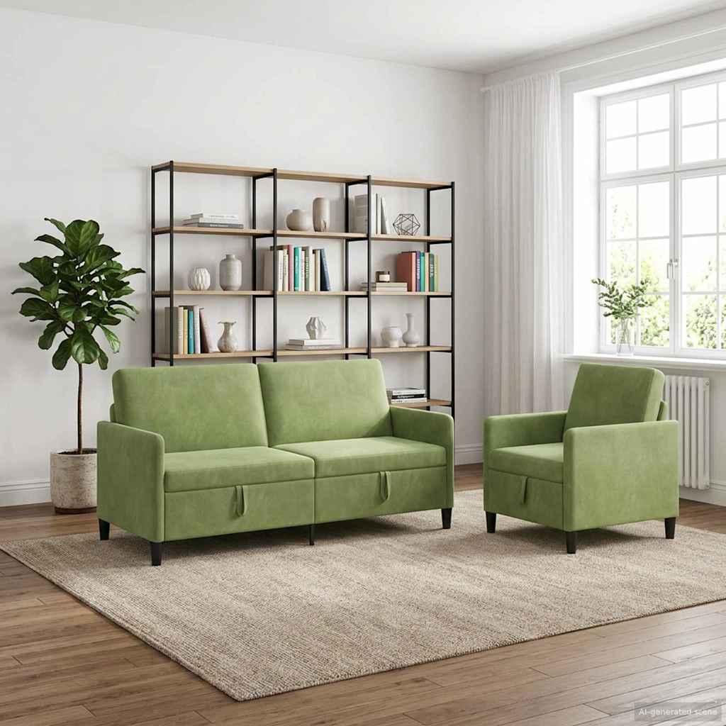 Sofasæt med opbevaring 2 dele i lys grøn polyester