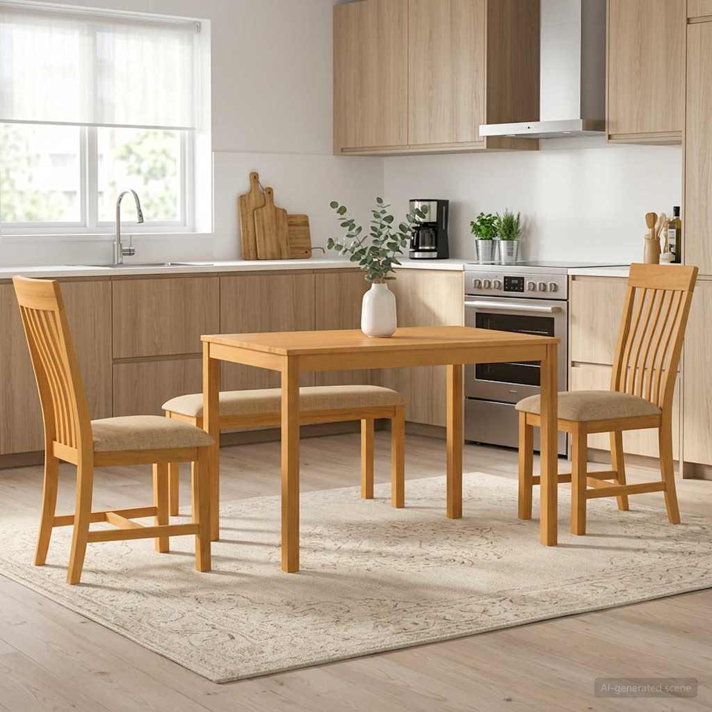 Spisestuesæt i massivt egetræ med bænk og 2 stole - 4 dele, beige