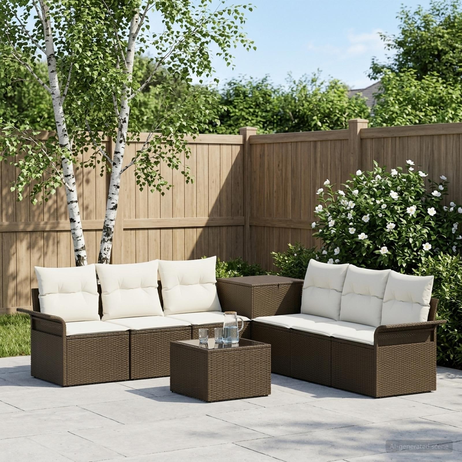 vidaXL Sofa Sæt 8 stk. Brun og Creme Hvid Poly Rattan og Stål