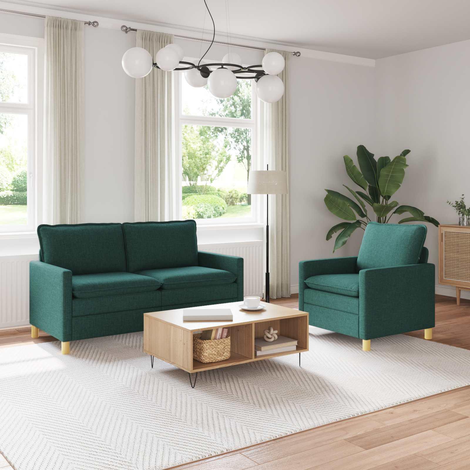 Sofasæt 2 stk. mørkegrøn stof - 2- og 1-personers sofa