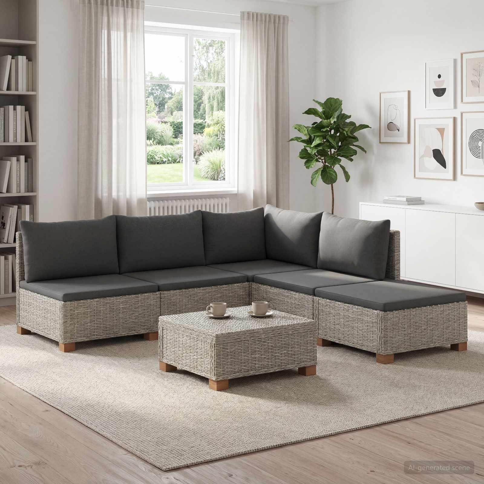 vidaXL 6 stk. Rattan Loungesæt med Puder GENDT Naturlig rattan