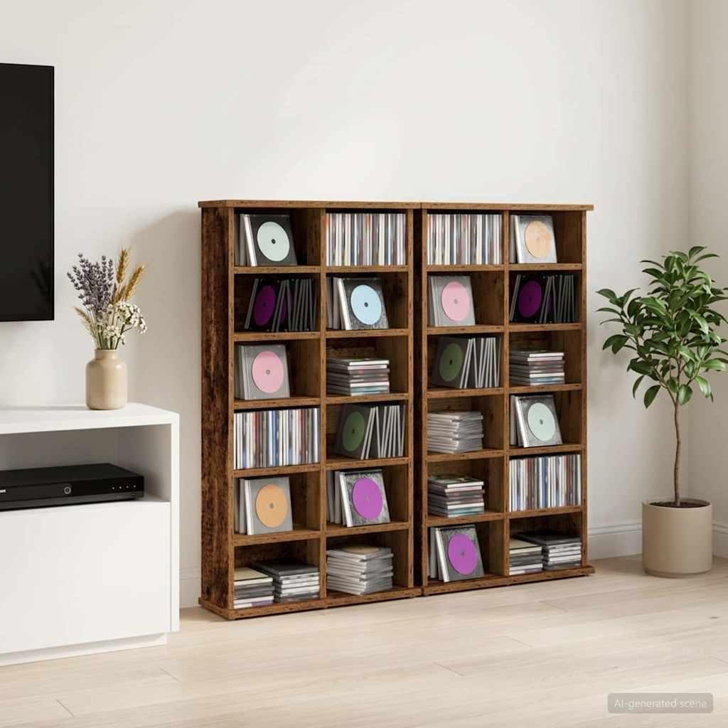 vidaXL CD Skab 2 stk. Egetræ 60 x 17 x 92 cm Konstrueret træ