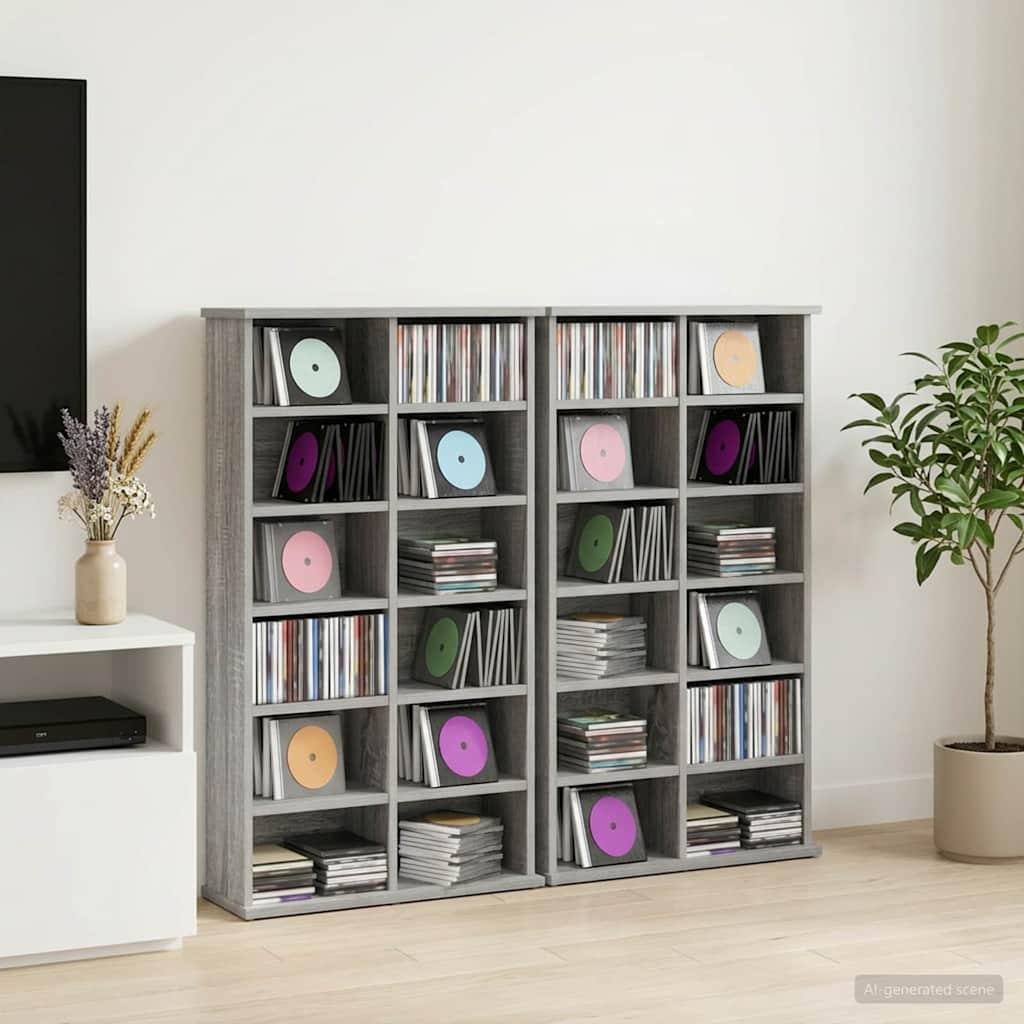 vidaXL CD Skab 2 stk. Grå Sonoma 60 x 17 x 92 cm Konstrueret træ