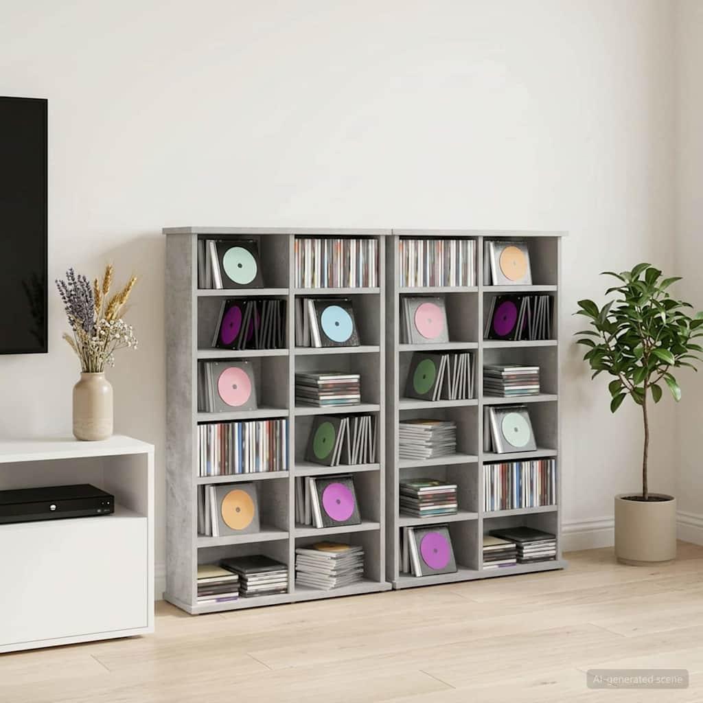 CD skab 2 stk. betongrå 60 x 17 x 92 cm i konstrueret træ