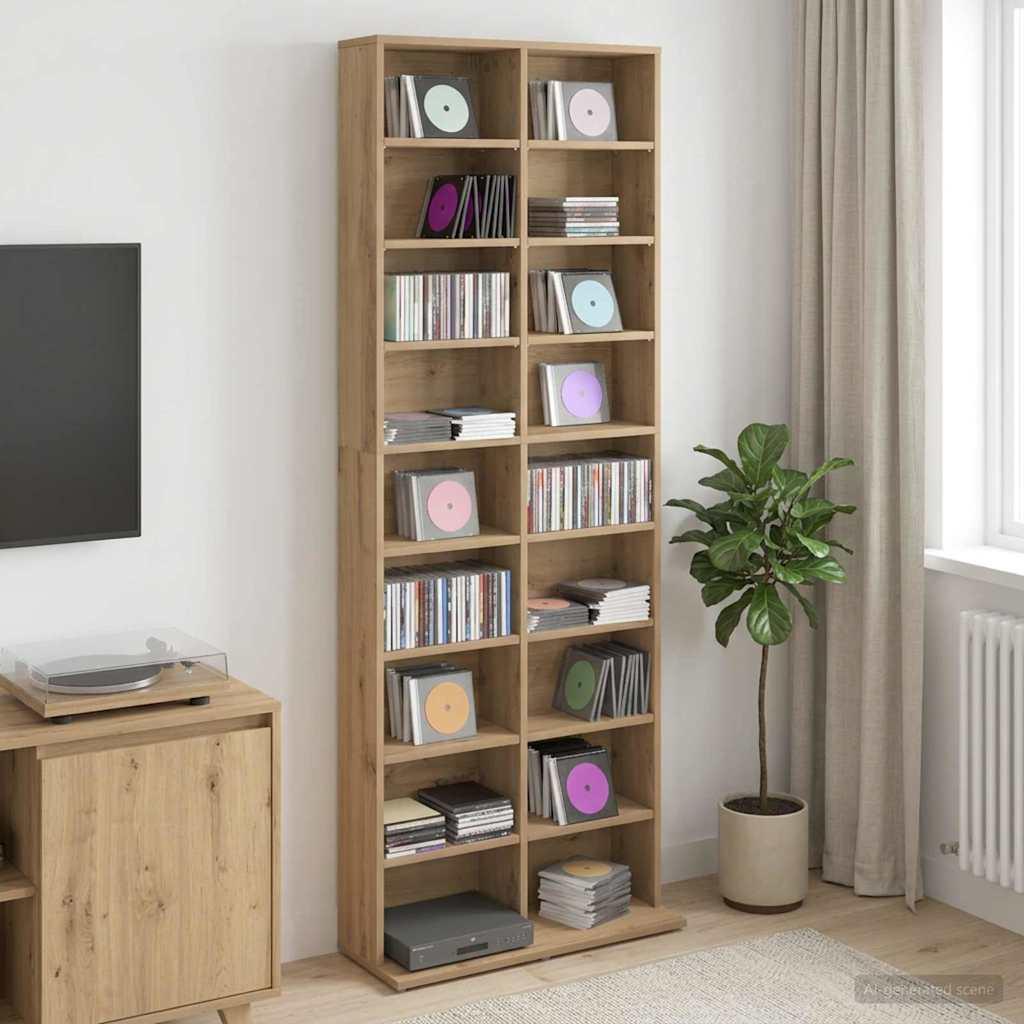 CD skab i artisan-eg 65 x 23,5 x 175 cm med 16 hylder