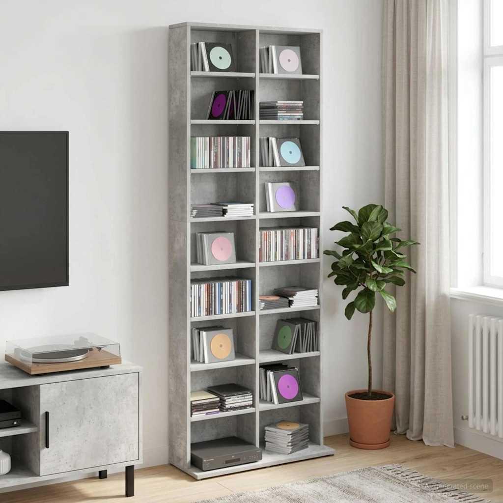 CD skab betongrå 65 x 23,5 x 175 cm i konstrueret træ