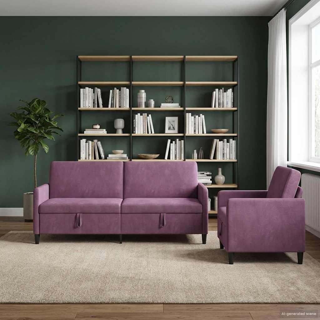 vidaXL Sofa sæt med opbevaring 2 stk. Lilla Polyester
