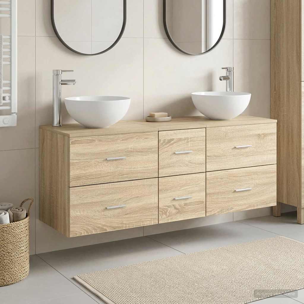 vidaXL Badeværelsesskabsæt 3 stk. Sonoma-eg 129 x 35 x 80 cm