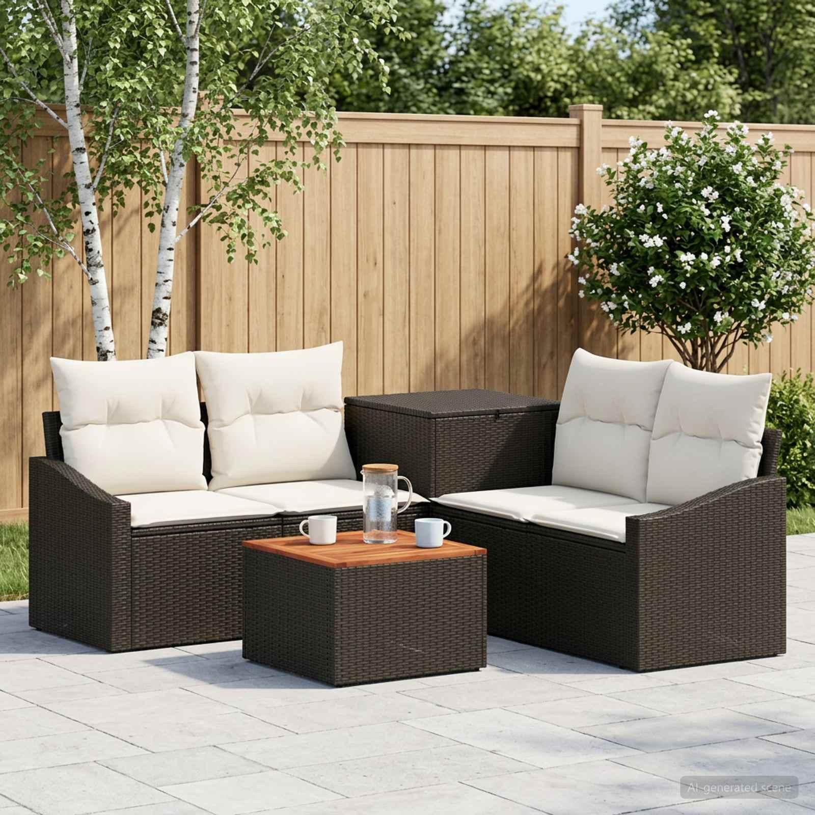 vidaXL Sofa Sæt 6 stk. Sort og Cremehvid Poly Rattan og Stål