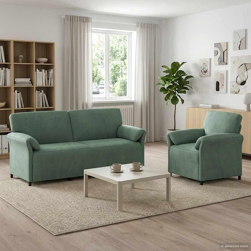 Sofasæt 2 stk. i havgrøn fløjl med 1-persons- og 2-personers sofa