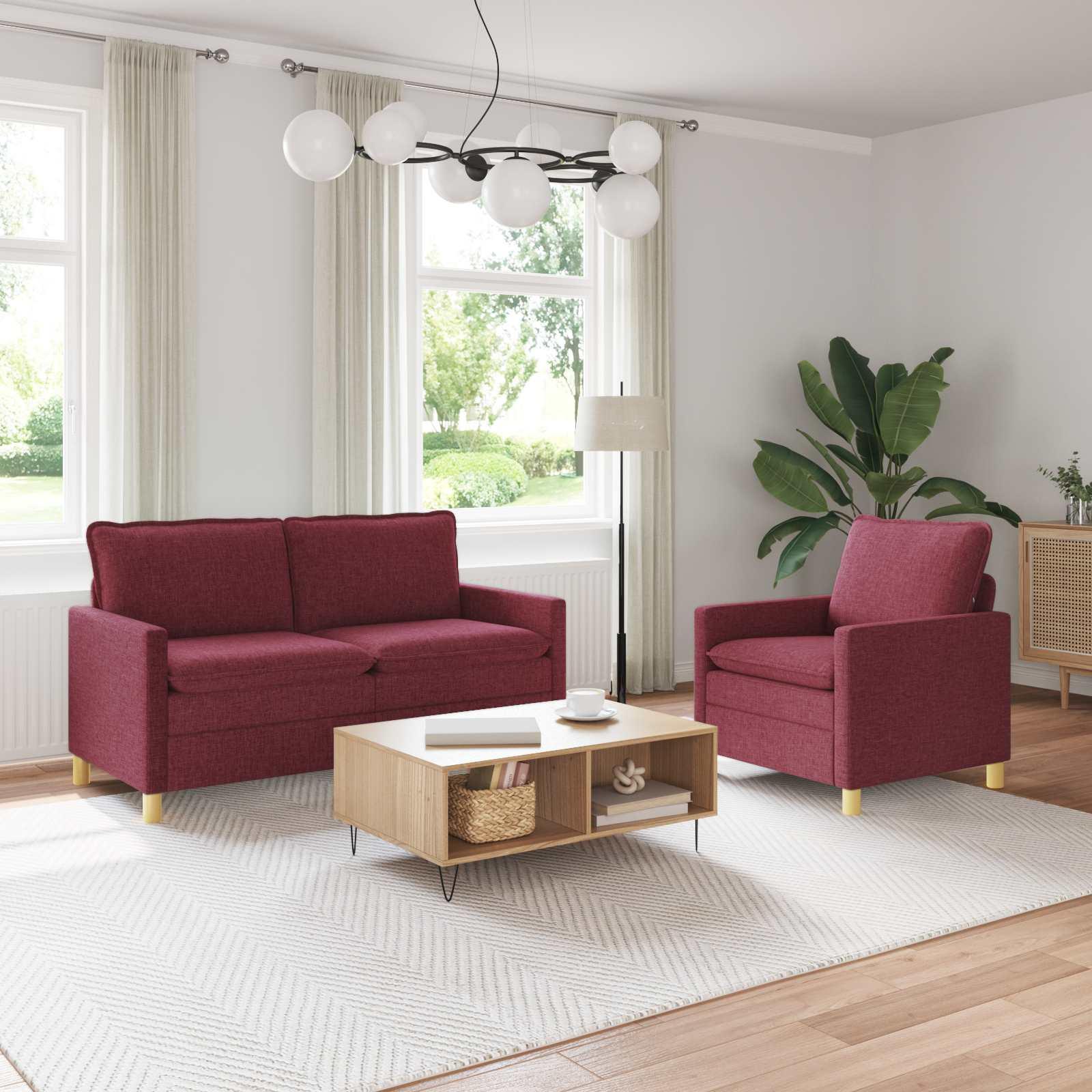 Sofasæt 2 stk. i stof - 2- og 1-personers sofa, vinrød