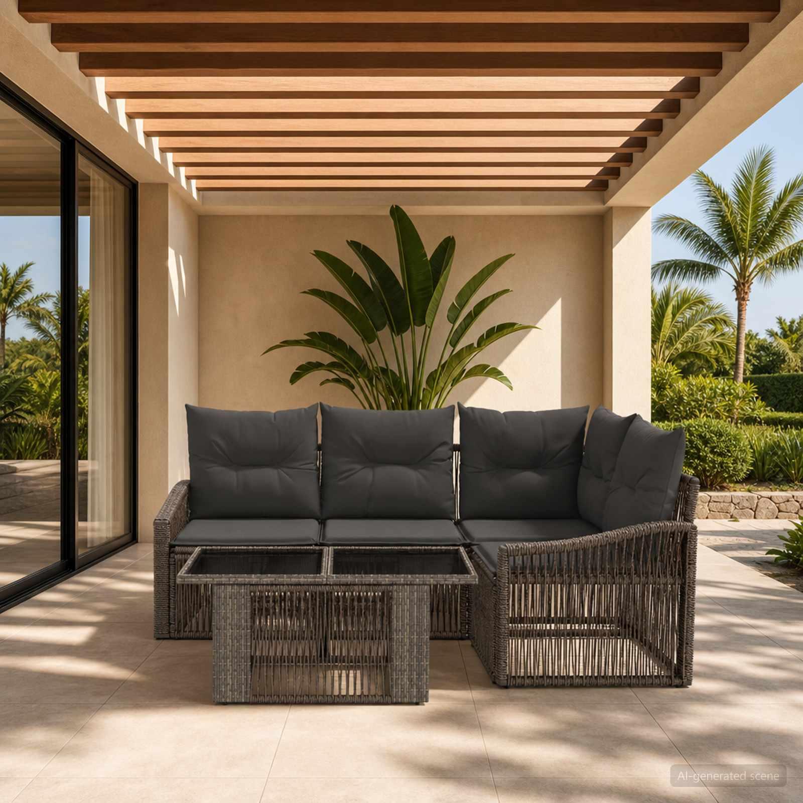 vidaXL Havesofa Sæt 5 stk. Grå og Mørkegrå polyrattan