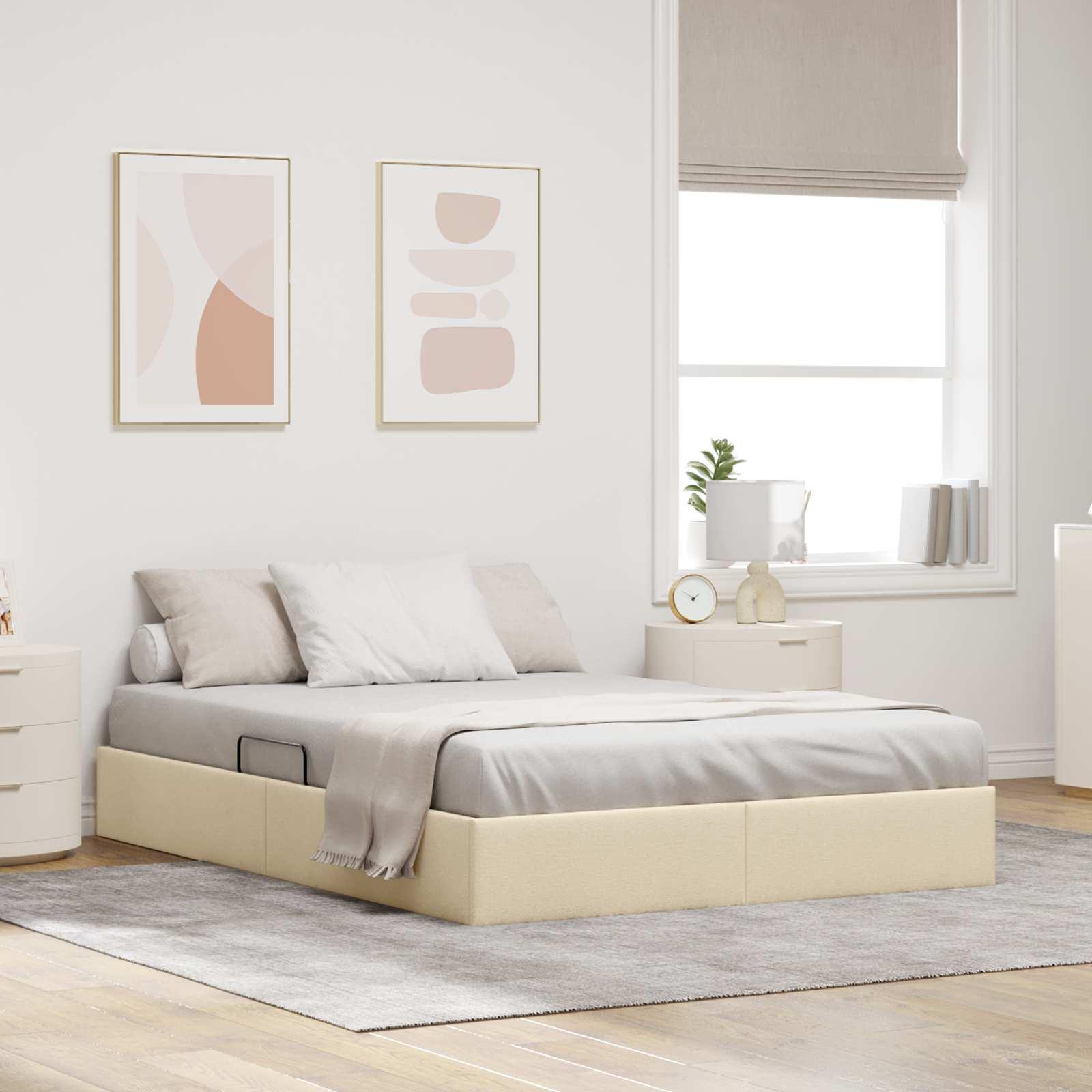 Ottoman sengestel med opbevaring 140 x 200 cm i creme stof