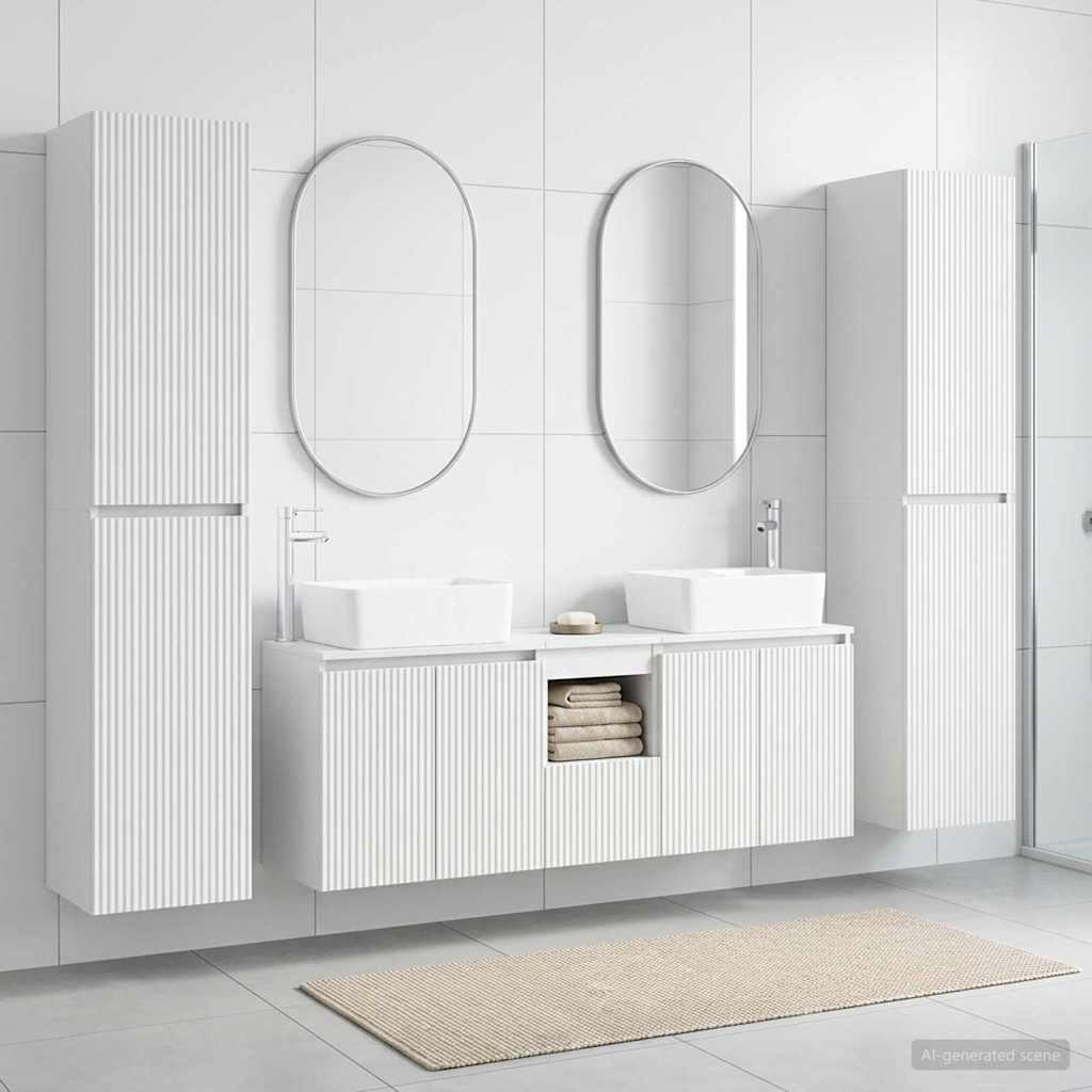 Badeværelsesmøbel sæt 5 stk. hvid 33 x 34,5 x 160 cm med væghængte badeværelsesskabe