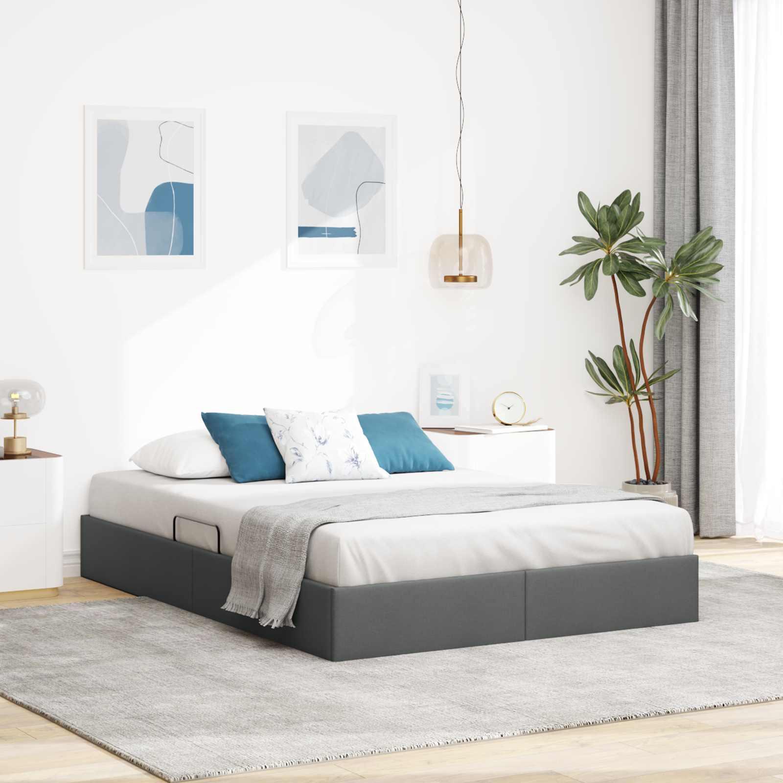 vidaXL Ottoman Sengestel med opbevaring Mørkegrå 140 x 190 cm Stof