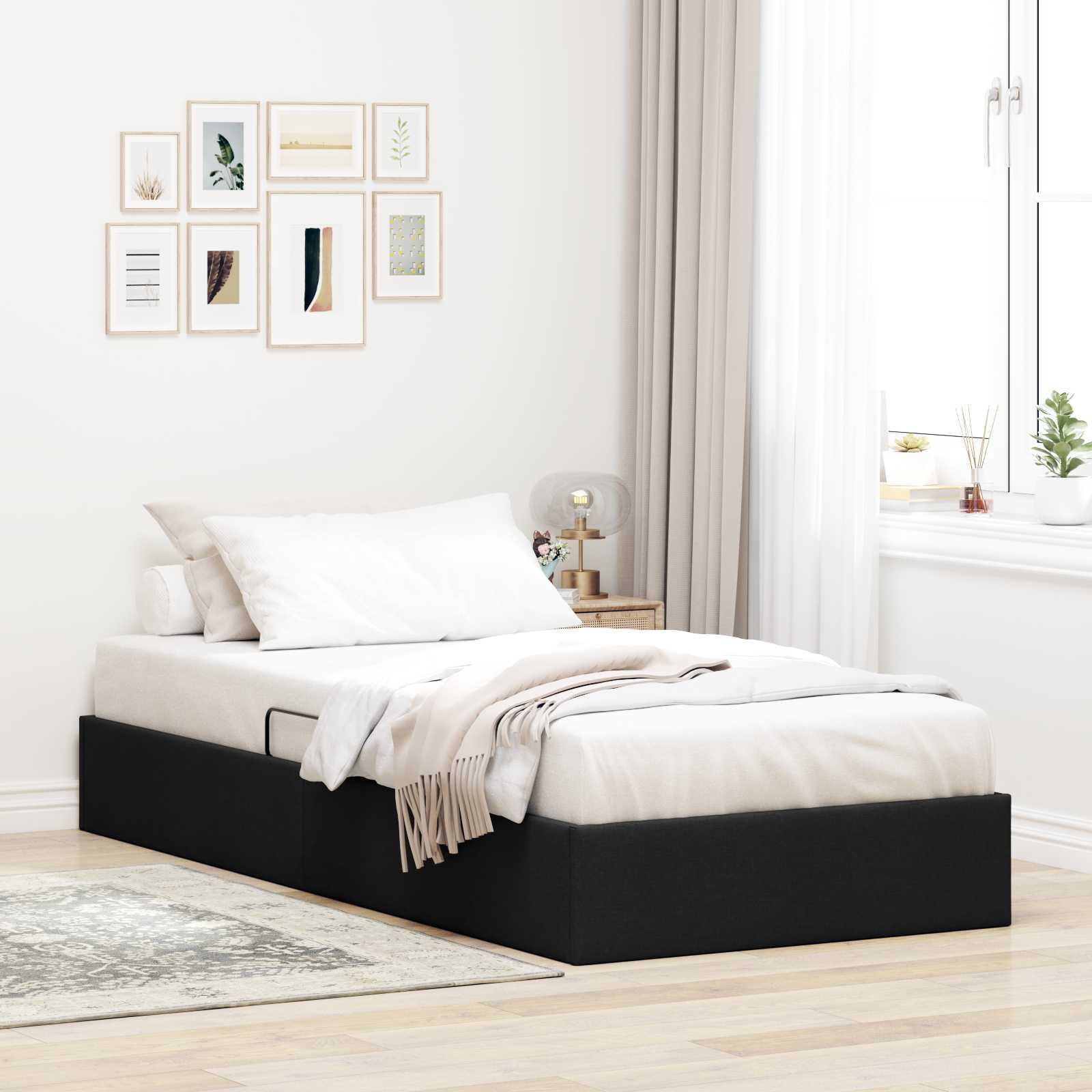 Ottoman sengestel med opbevaring 100 x 200 cm i sort stof