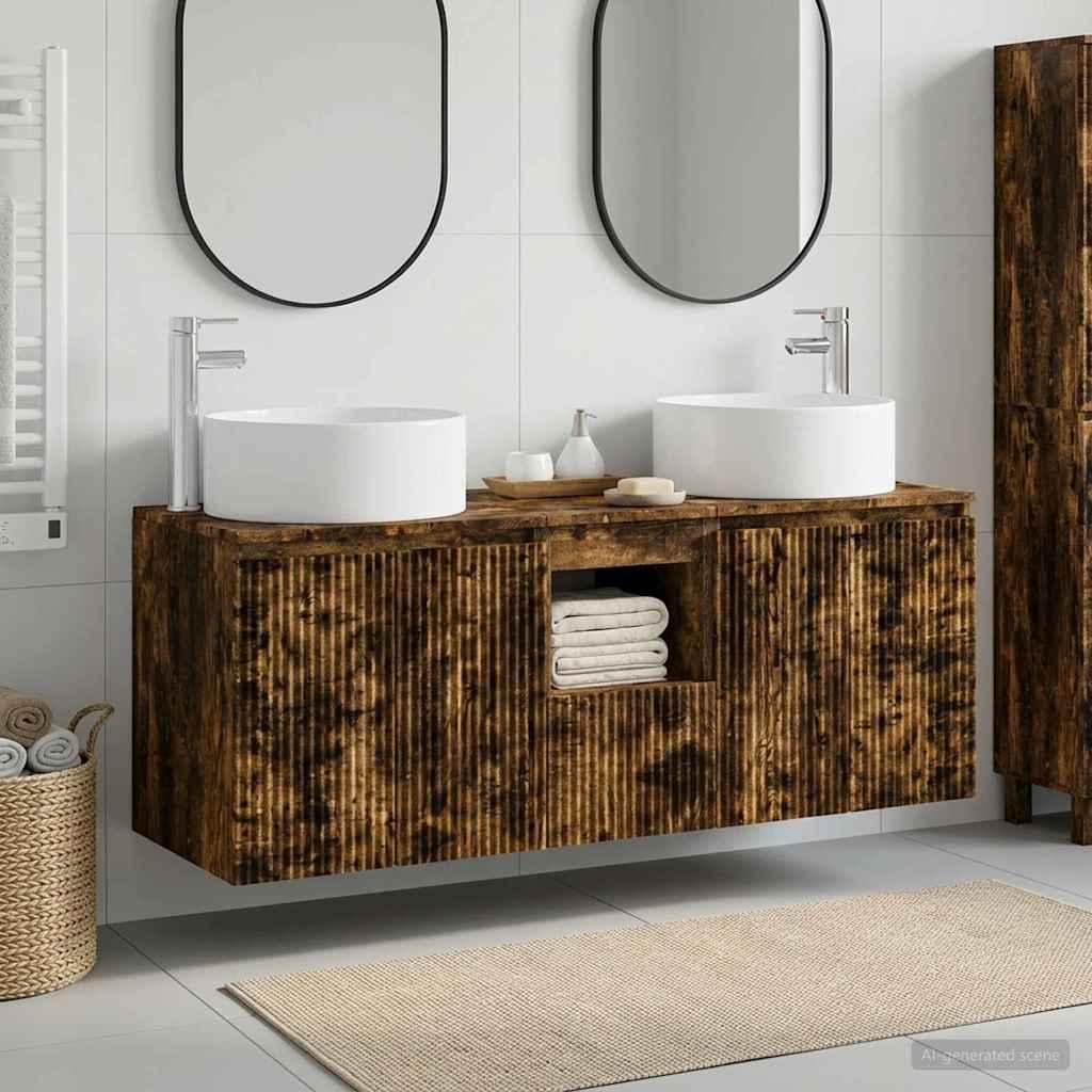 vidaXL Badeværelsesskabsæt 3 stk. Røget eg 49,5 x 44,5 x 65,5 cm