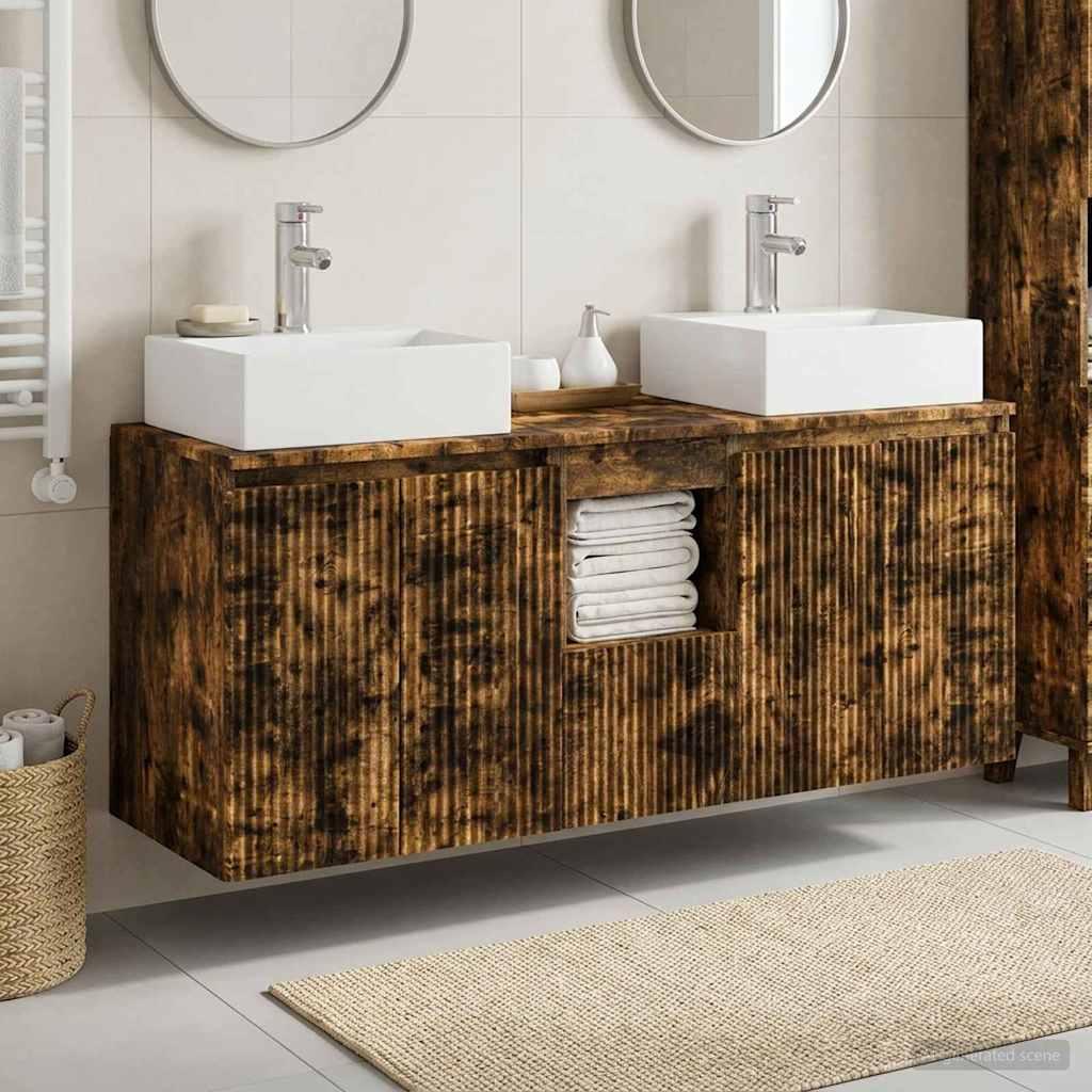 vidaXL Badeværelsesskabsæt 3 stk. Røget eg 129 x 41 x 79,5 cm