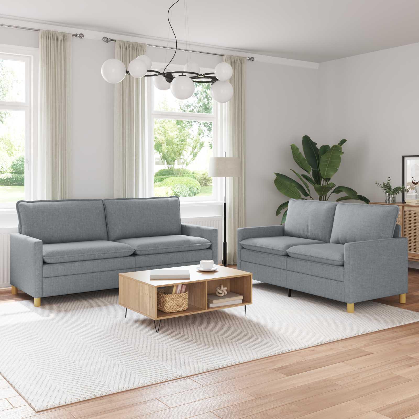 Sofasæt 2 stk. lysegrå stof til 5 personer