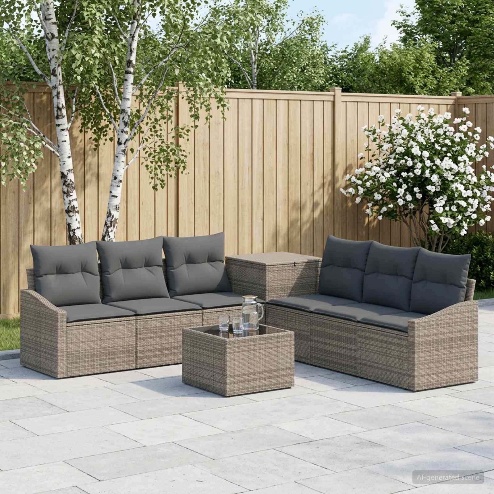 Sofa sæt 8 stk. til have i grå og mørkegrå poly rattan og stål