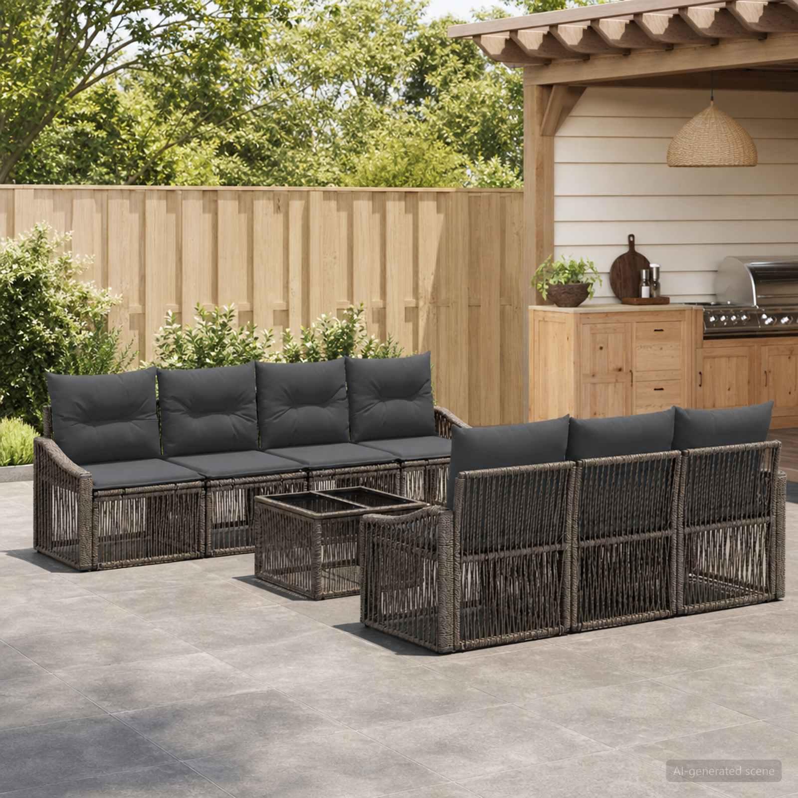 Havesofa sæt 8 stk. i grå polyrattan med bord