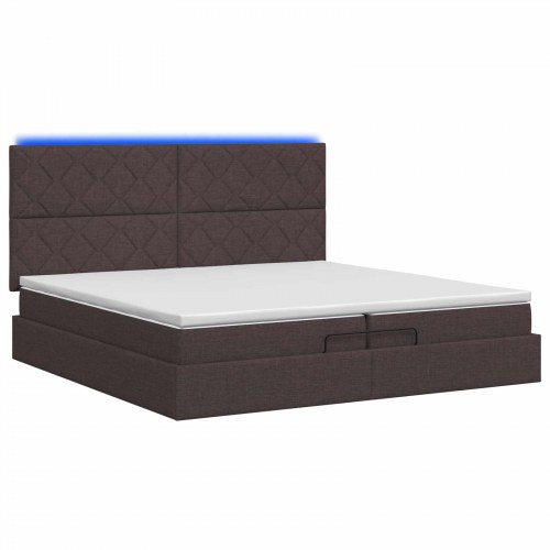 Ottoman seng med madras og LED 200 x 200 cm mørk brun stof