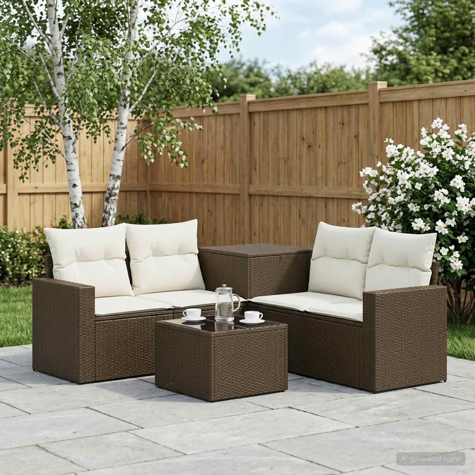 vidaXL Sofa Sæt 6 stk. Brun og Creme Hvid Poly Rattan og Stål
