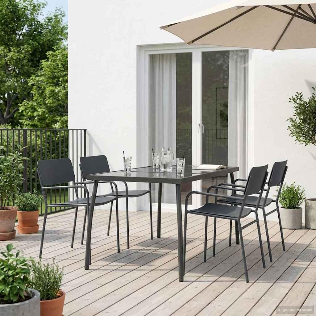 Spisestuesæt 5 dele i antracit stål til have og terrasse