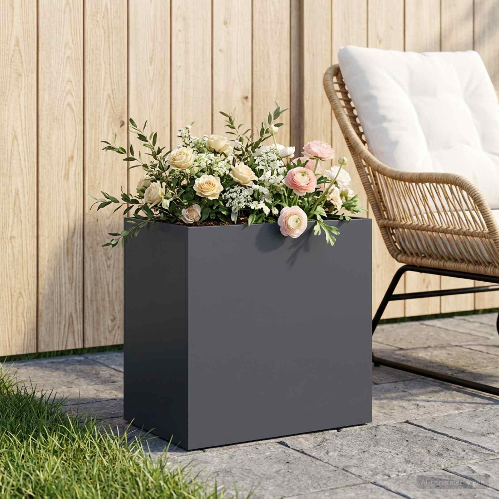 Have blomsterkrukke i antracit 50 x 30 x 40 cm i koldvalset stål