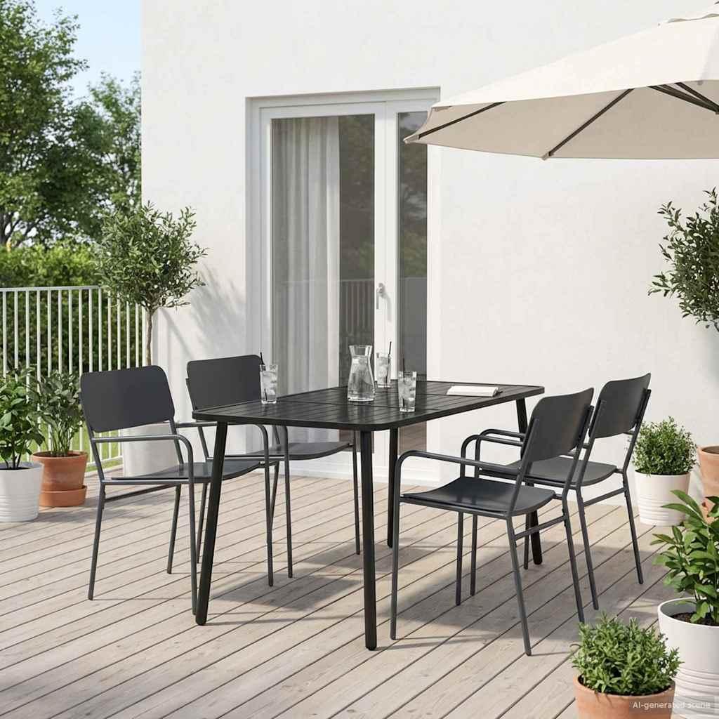 Spisestuesæt 5 dele til have og terrasse i antracit stål