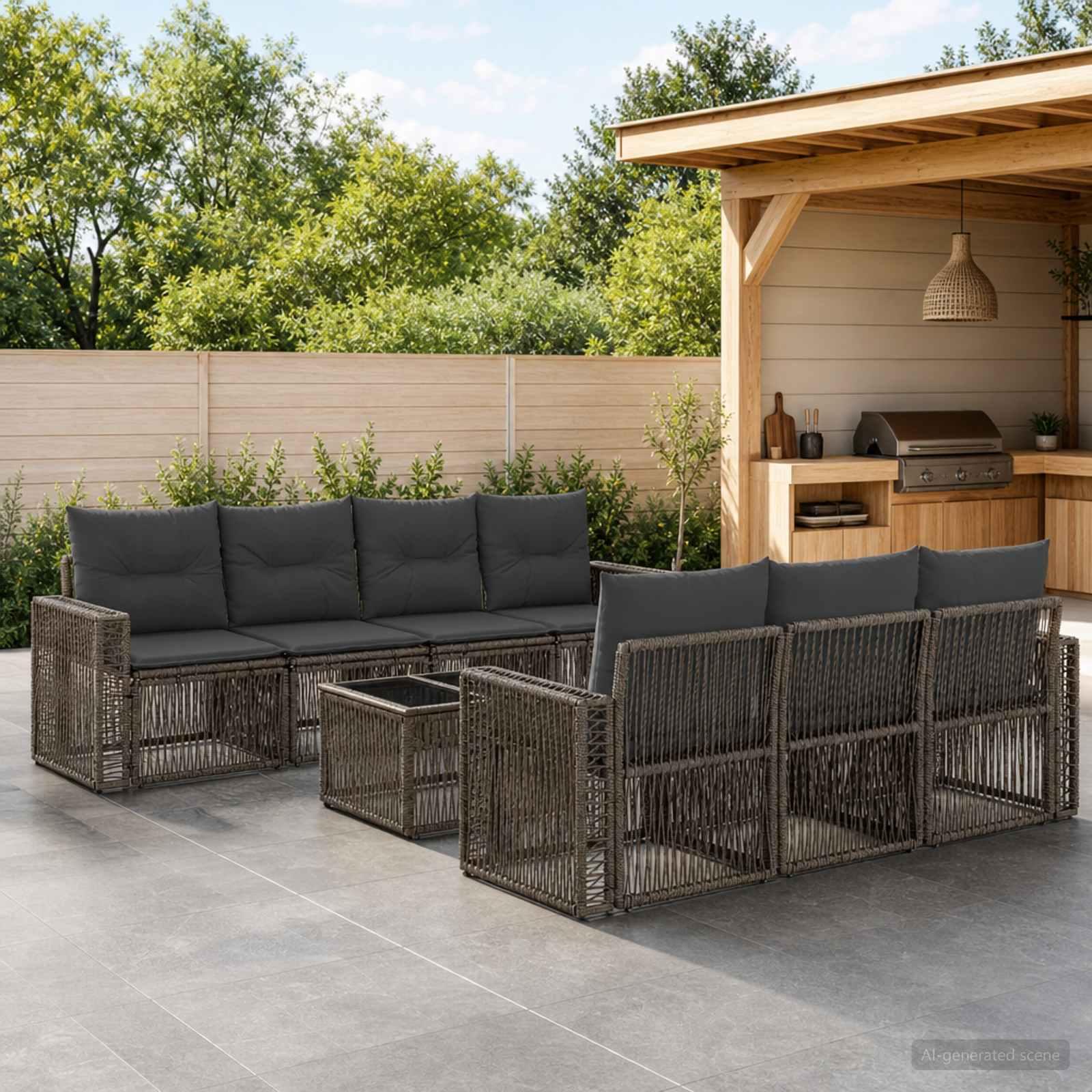 vidaXL Havesofa Sæt 8 stk. Grå polyrattan