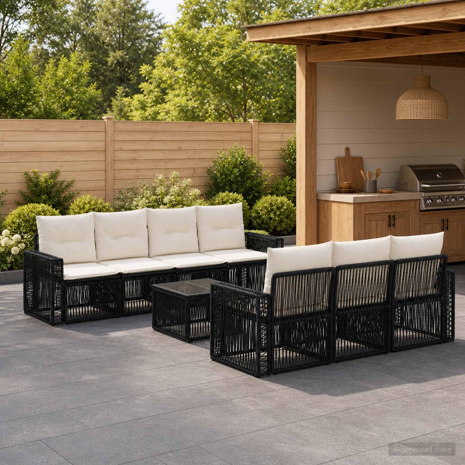 vidaXL Havesofa Sæt 8 stk. Sort polyrattan
