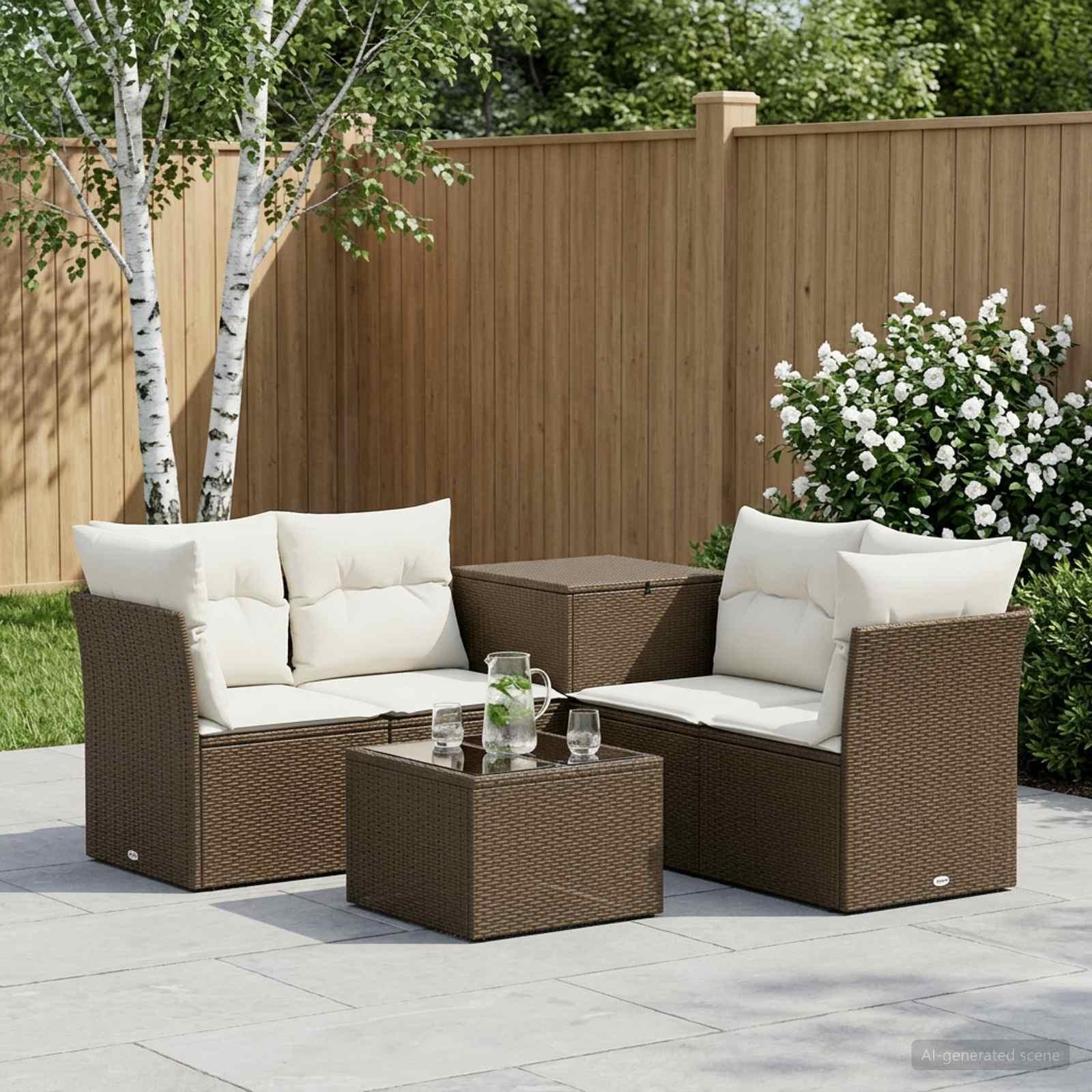 vidaXL Sofa Sæt 6 stk. Brun og Creme Hvid Poly Rattan og Stål