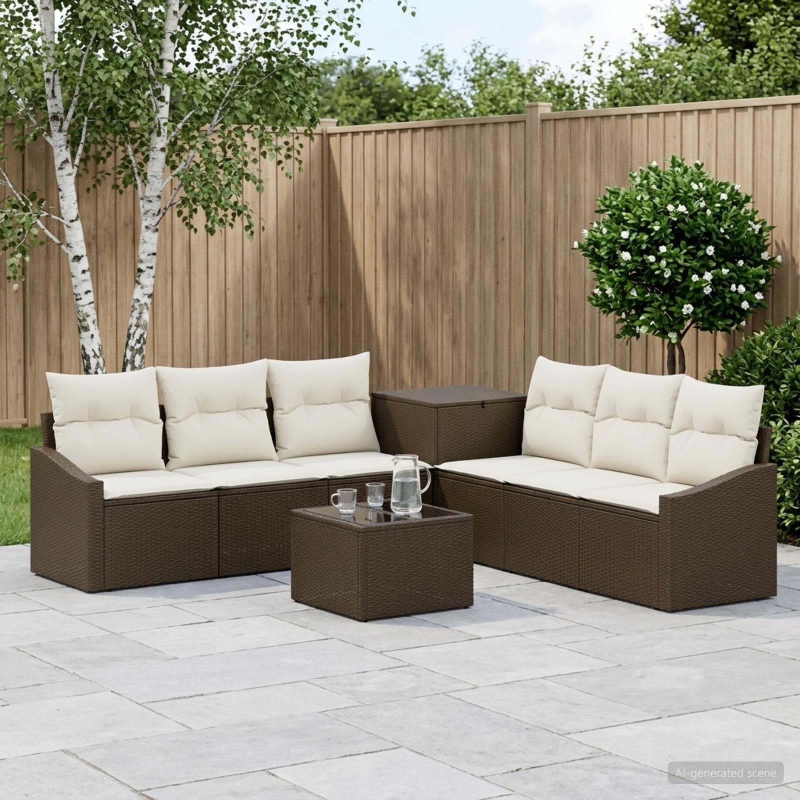 vidaXL Sofa Sæt 8 stk. Brun og Creme Hvid Poly Rattan og Stål