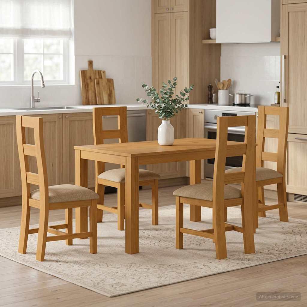 Spisestuesæt 5 stk. i massivt egetræ med 4 stole - beige