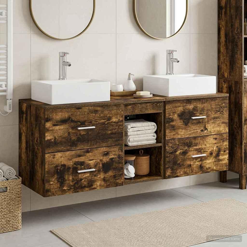 vidaXL Badeværelsesskabsæt 3 stk. Røget eg 129 x 41 x 79,5 cm