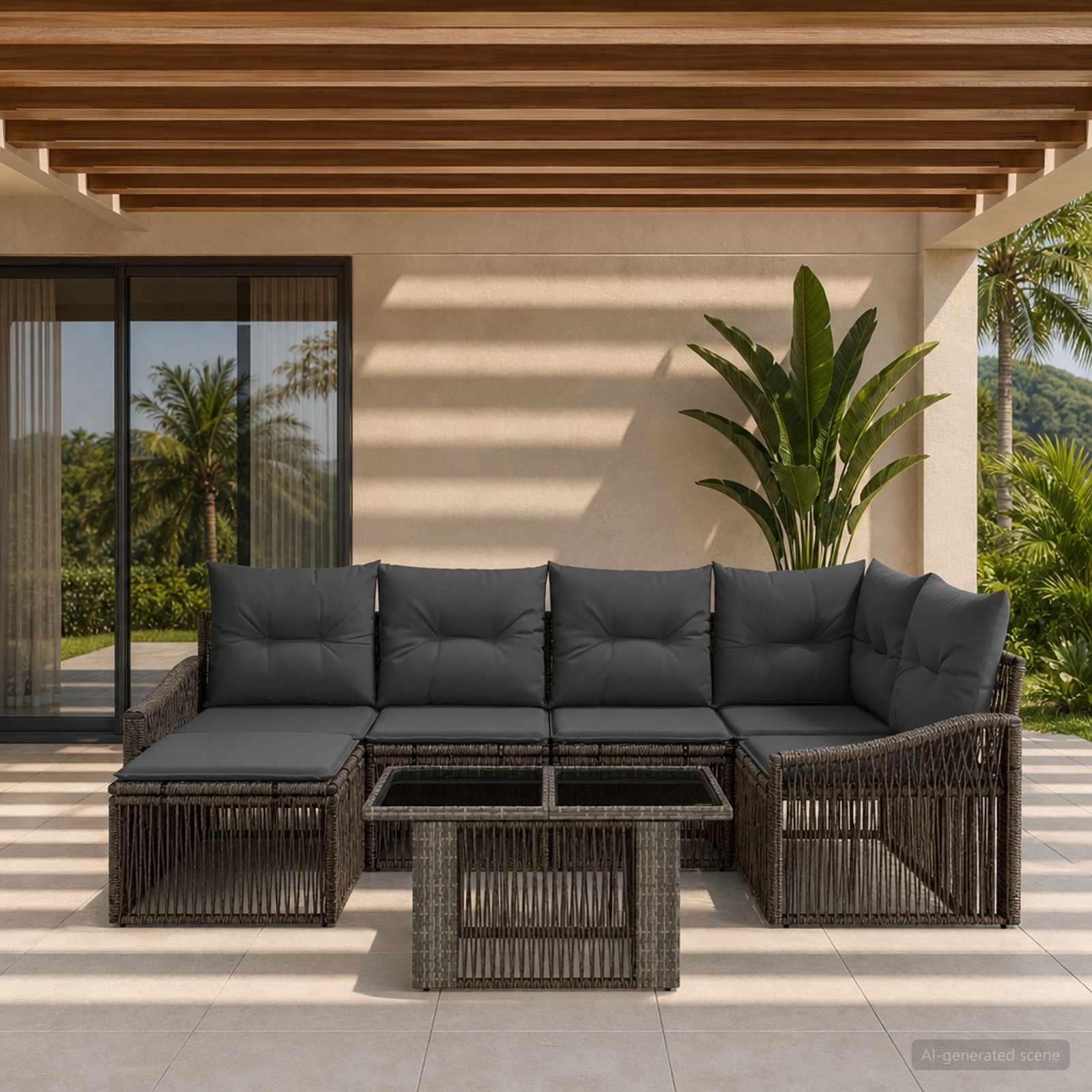 vidaXL Havesofa Sæt 7 stk. Grå og Mørkegrå polyrattan