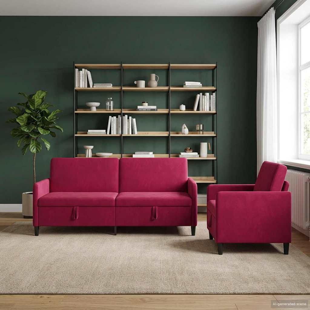 vidaXL Sofa sæt med opbevaring 2 stk. Vinrød Polyester