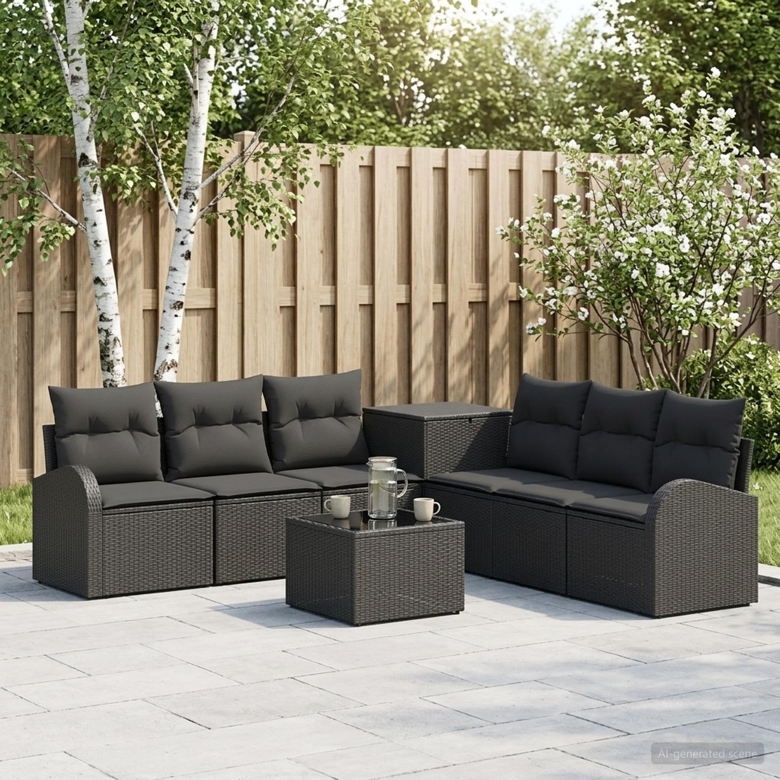 Sofa sæt 8 stk. sort poly rattan og stål til have og terrasse