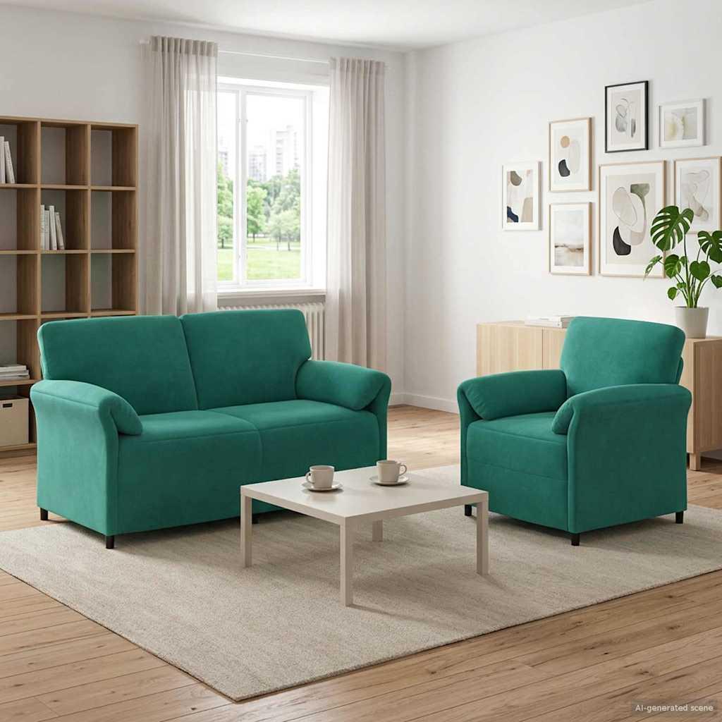 Sofa sæt 2 stk. i turkis fløjl - 2- og 1-personers sofa