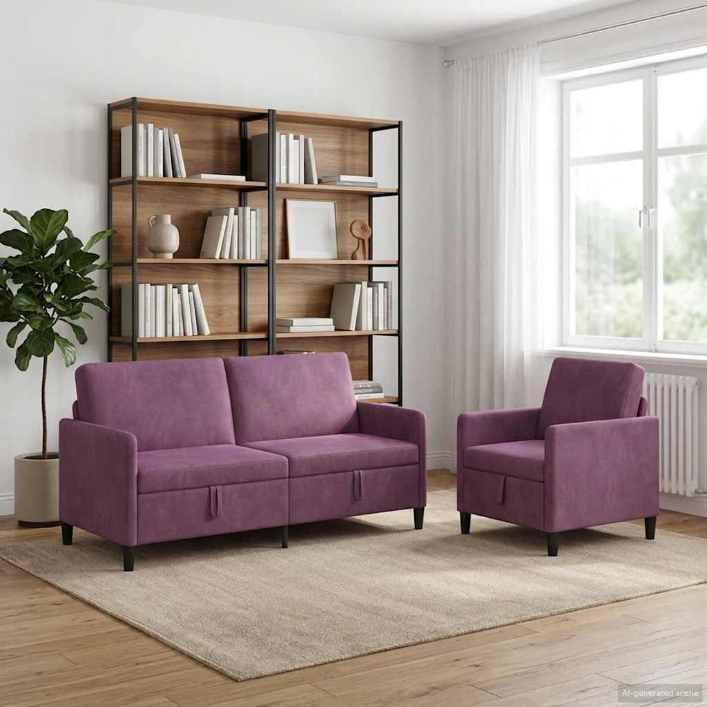 Sofasæt med opbevaring 2 stk. i lilla polyester