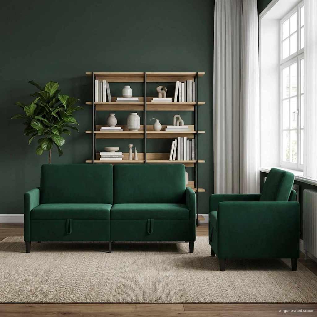 vidaXL Sofa sæt med opbevaring 2 stk. Mørkegrøn Polyester