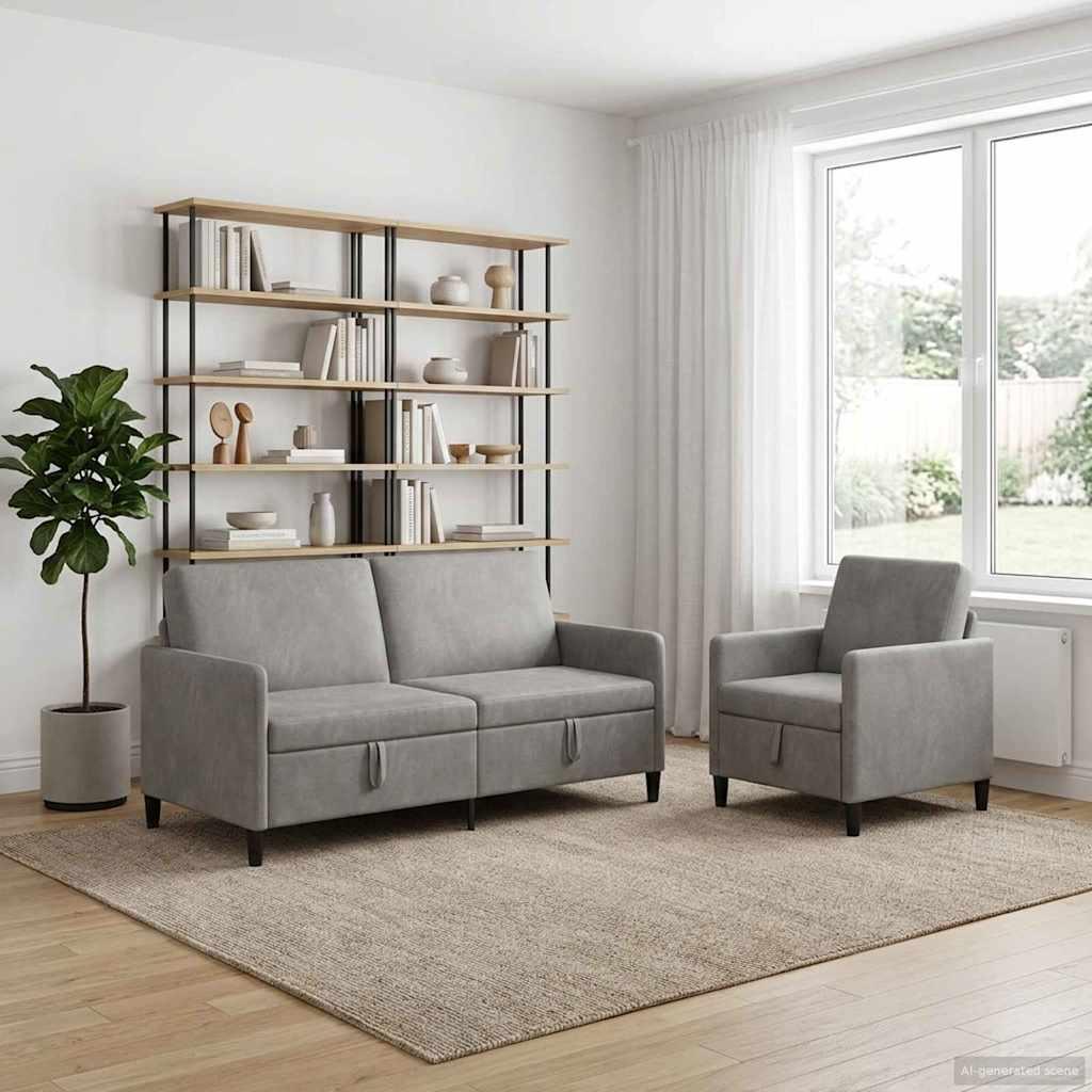 Sofasæt med opbevaring 2 stk. i lysegrå polyester